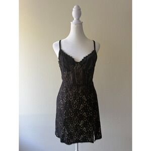 Urban Outfitters Layla Lace Corset Black Sz L Coquette Goth Romantic Mini Dress